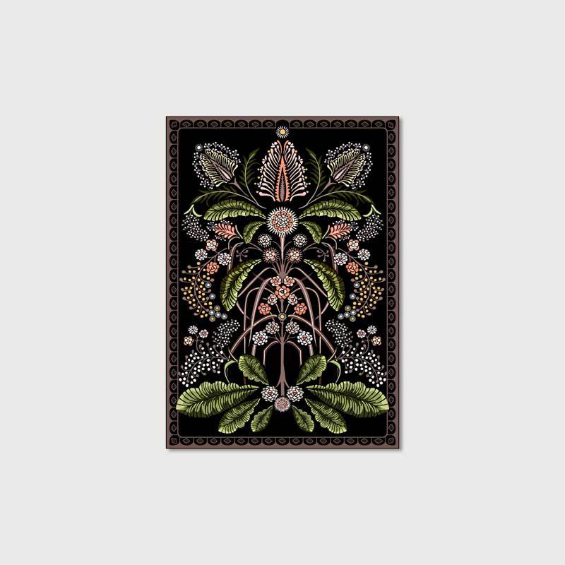 Black Modern Carpet Plant Pattern Polyester Area Rug Stain Resistant Area Rug for Home Decor