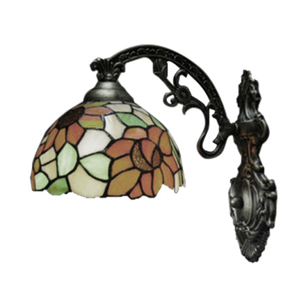 Loft Sunflower Wall Sconce Light Stained Glass 1 Light Wall Mount Light in Antique Bronze for Bedroom