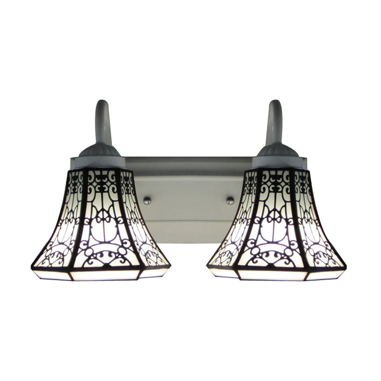 Stained Glass White Sconce Light Fixture Flared 2 Heads Tiffany Wall Light Fixture