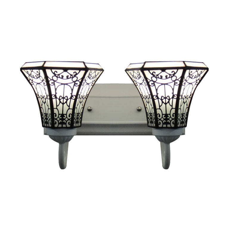 Stained Glass White Sconce Light Fixture Flared 2 Heads Tiffany Wall Light Fixture