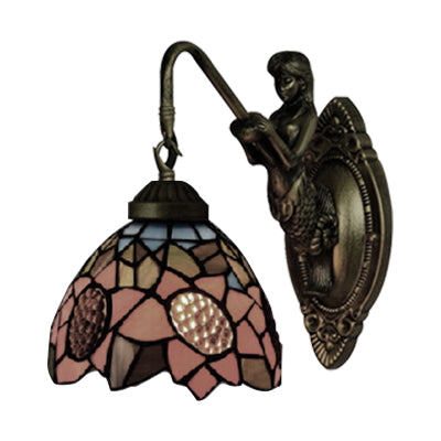 1 Head Living Room Sconce Light Tiffany Antique Brass Wall Mounted Light with Sunflower Orange Glass Shade