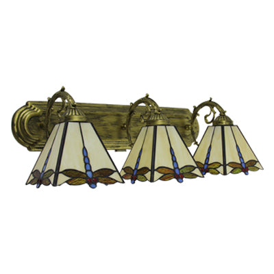 Mission Lodge Dragonfly Wall Lighting Stained Glass 3 Lights Wall Lighting in Beige for Bathroom