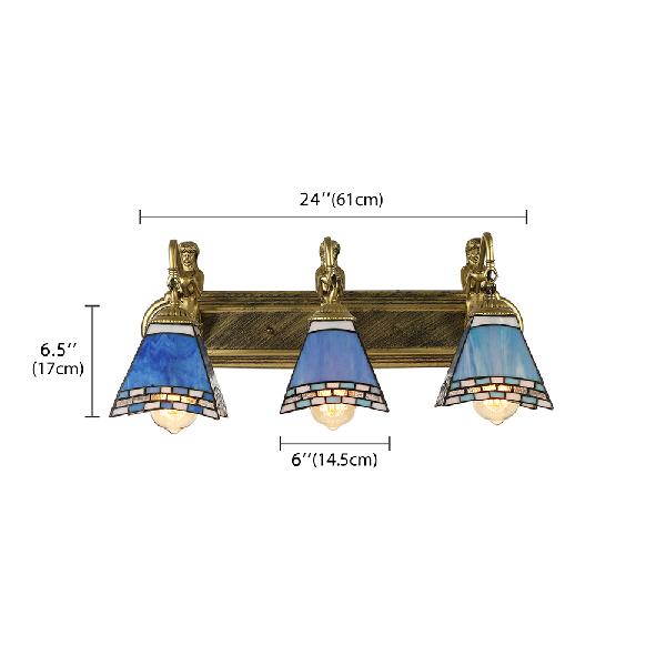 Mediterranean Trapezoid Wall Light Fixture 3 Heads Stained Glass Sconce Light for Living Room