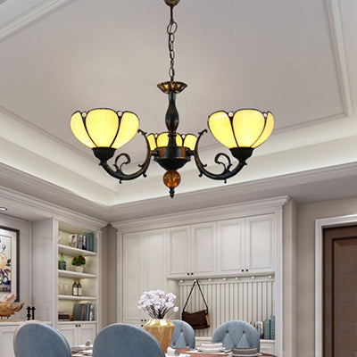 Beige Bowl Hanging Anhänger Vintage Buntglas 3 Lichter Dekorative Hängelicht für Esszimmer