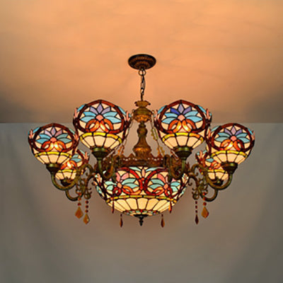 Sospensione Light Tiffany 9 Luci Lumo cristallino Luce con ciotola in vetro in blu per camera da letto