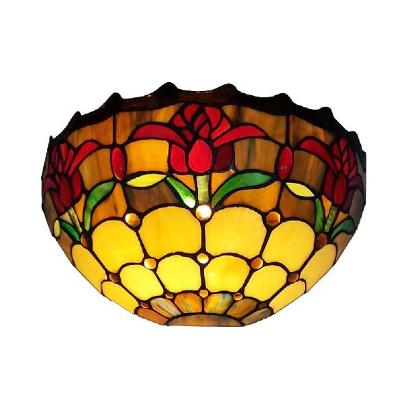 Rustic Tulip Wall Sconce Light with Stained Glass Bowl Shade 1 Light Wall Light for Foyer