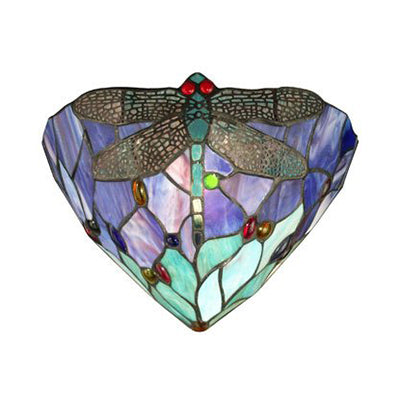 Dragonfly Wall Sconce Lighting Loft Style 1 Head Stained Glass Wall Mount Light in Purple and Green