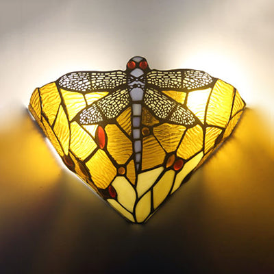 1 Light Dragonfly Decoration Wall Lighting Rustic Stained Glass 1 Light Art Deco Sconce Lamp