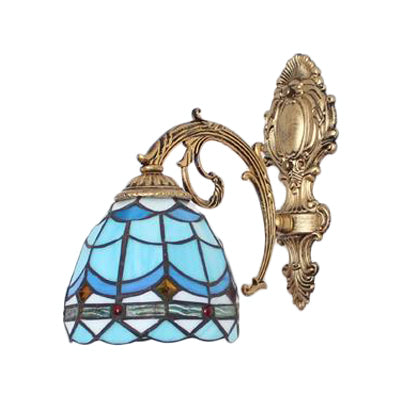 Mini Wall Mount Light Baroque Style Stained Glass 1 Light Wall Sconce with Curved Arm for Living Room