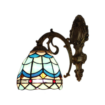 Mini Wall Mount Light Baroque Style Stained Glass 1 Light Wall Sconce with Curved Arm for Living Room
