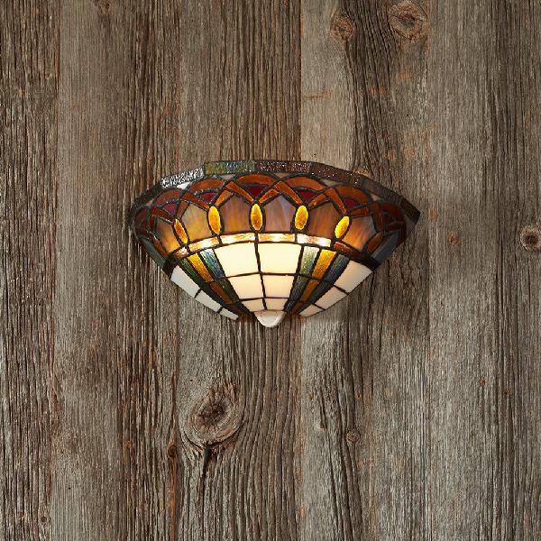Tiffany Bowl Wall Mount Light Stained Glass 1 Light Wall Sconce with Jewelry Decoration