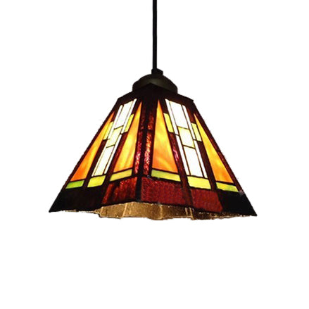 Single Head Trapezoid Hanging Pendant Tiffany Black and Brown Hand Rolled Art Glass Ceiling Light