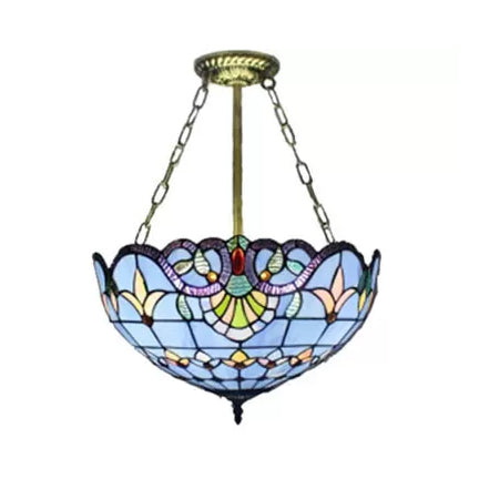 Plafonniers LED pour chambre à coucher, semi-encastré, dôme vers le haut, avec abat-jour en vitrail, style victorien