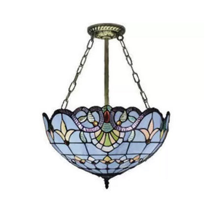 Plafonniers LED pour chambre à coucher, semi-encastré, dôme vers le haut, avec abat-jour en vitrail, style victorien