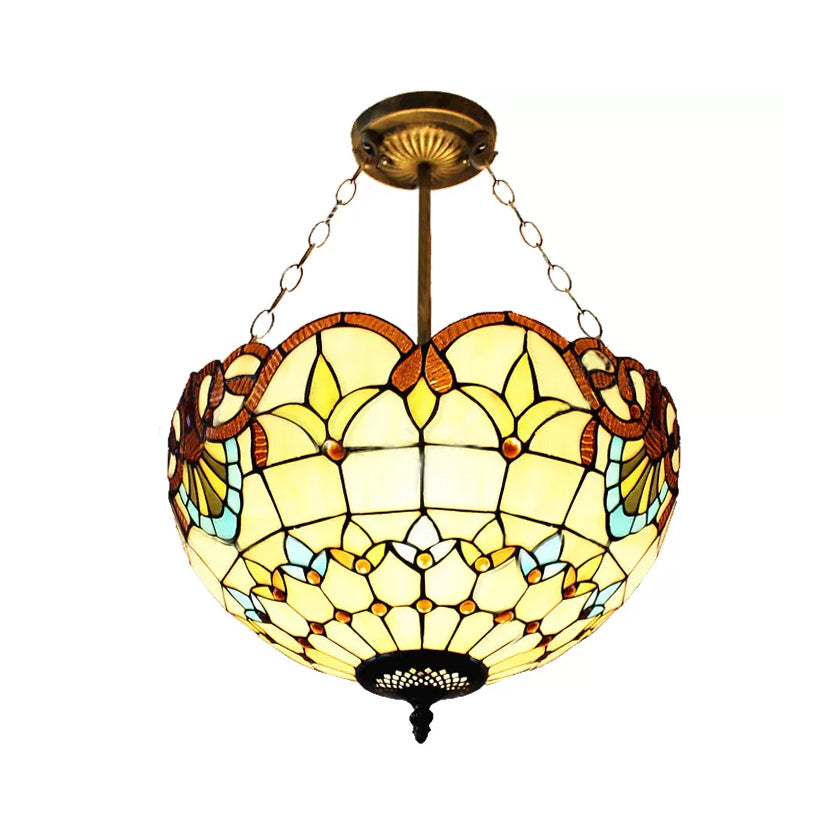 Plafonniers LED pour chambre à coucher, semi-encastré, dôme vers le haut, avec abat-jour en vitrail, style victorien