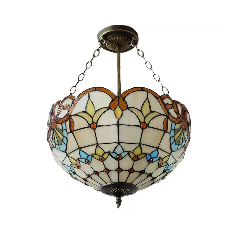Plafonniers LED pour chambre à coucher, semi-encastré, dôme vers le haut, avec abat-jour en vitrail, style victorien