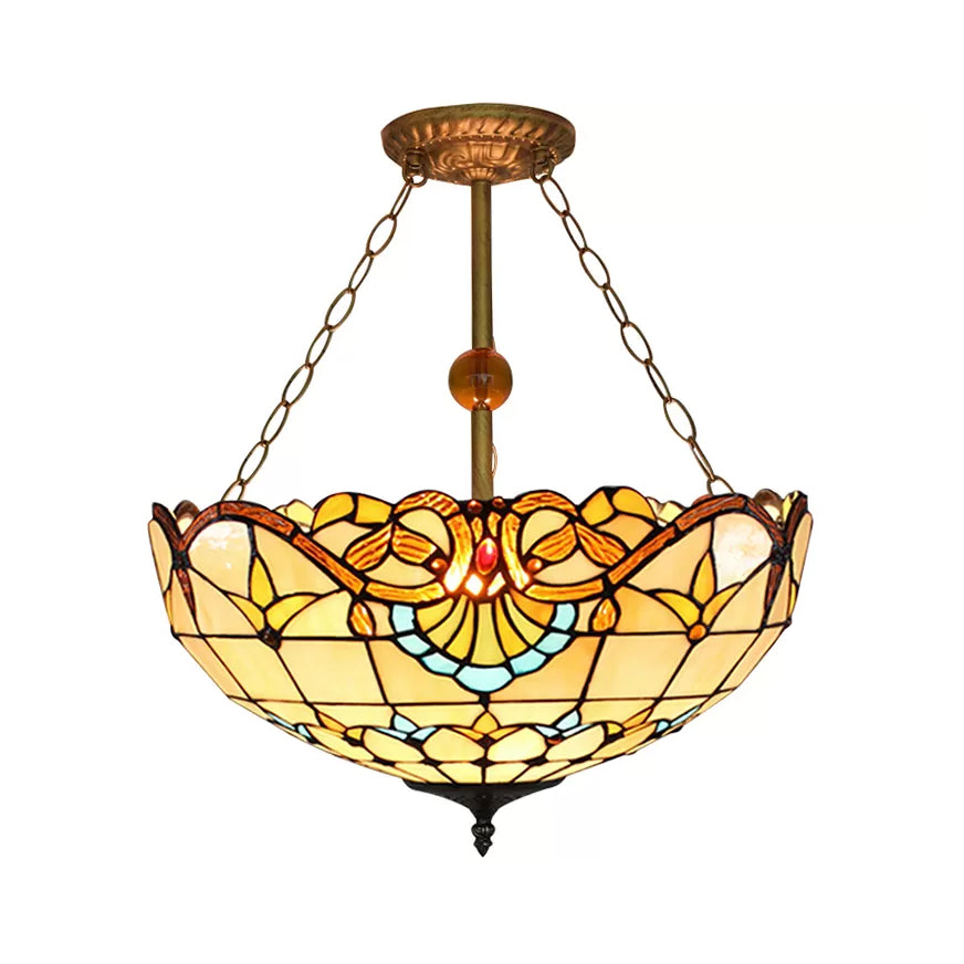 Plafonniers LED pour chambre à coucher, semi-encastré, dôme vers le haut, avec abat-jour en vitrail, style victorien