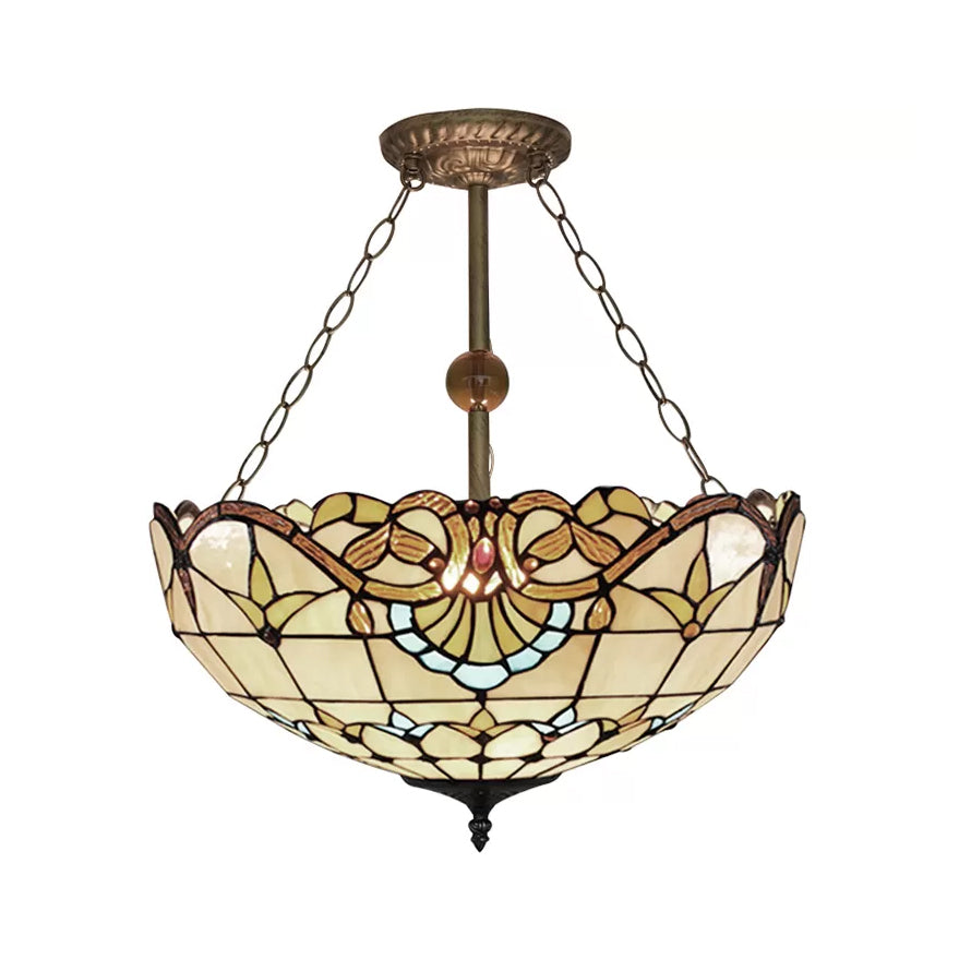 Plafonniers LED pour chambre à coucher, semi-encastré, dôme vers le haut, avec abat-jour en vitrail, style victorien