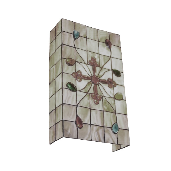 2 Heads Rectangle Wall Lighting with Bead Tiffany Style Handmade Shell Wall Mount Light