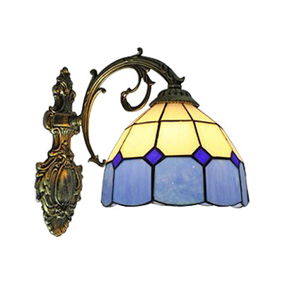 Dome Shade Wall Mount Fixture Tiffany Stained Glass 1 Light Wall Fixture Light for Stairway
