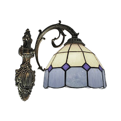 Dome Shade Wall Mount Fixture Tiffany Stained Glass 1 Light Wall Fixture Light for Stairway