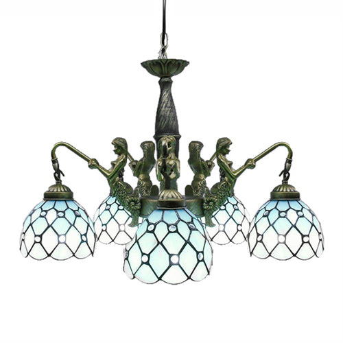 5 luci cupola il lampadario sospeso tiffany blu taglio a sospensione in pendente con sirena deco