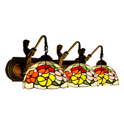 Stained Glass Bowl Sconce Light Fixture Victorian 3 Heads Brass Wall Mounted Light for Living Room