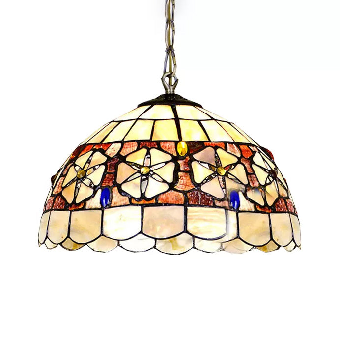8"/12"/16" Wide Dome Suspension Lighting Victorian Shell Beige 1 Head Hanging Light Fixture