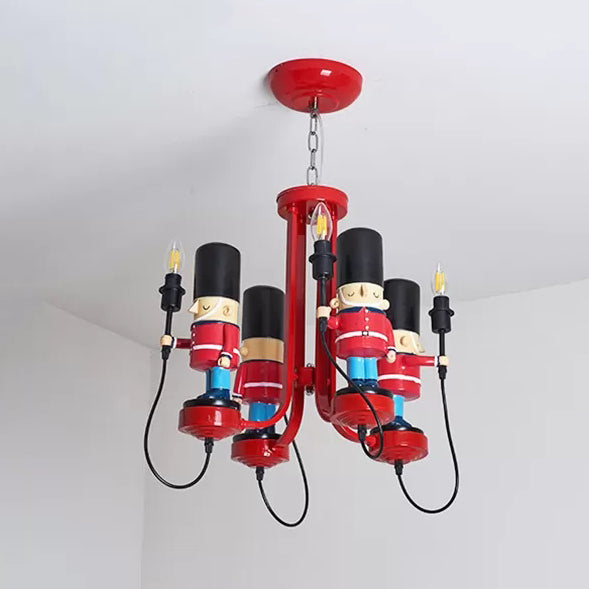 Kindergarten Candle Pendant Light with Solider Metal Modern Red Hanging Light