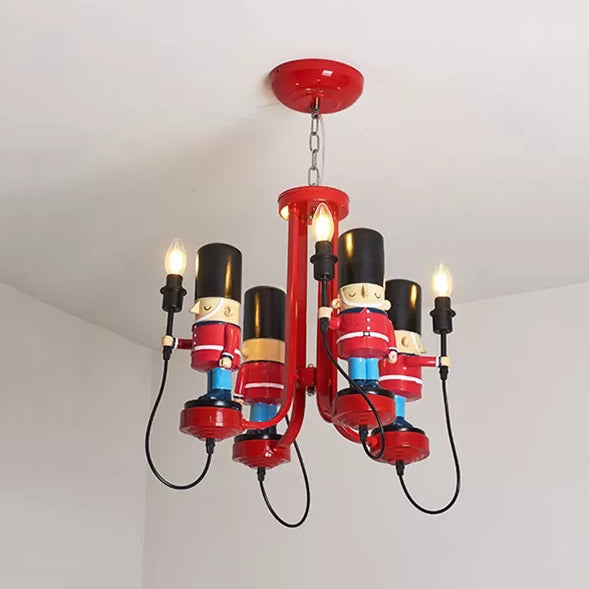 Kindergarten Candle Pendant Light with Solider Metal Modern Red Hanging Light