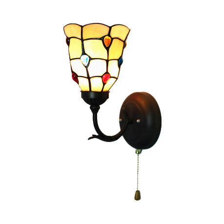 Stained Glass Peacock Wall Light with Colorful Bead Hallway 1 Light Tiffany Sconce Light in Beige