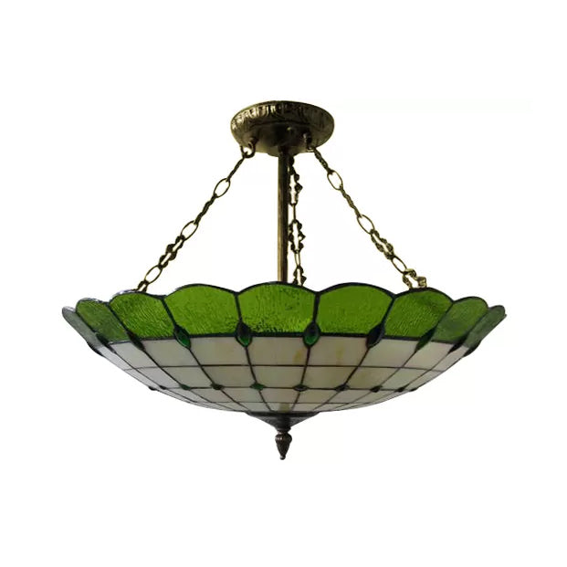Bedroom Ceiling Light Glass, 4-Light Domed Semi Flush Mount Lighting in Antique Copper Tiffany Style, 8" High x 19.5" in Diameter