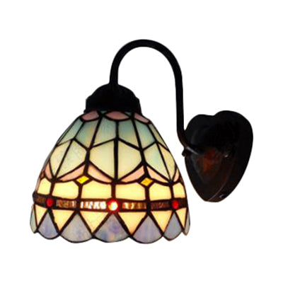 Dome Blue Glass Sconce Light Fixture Baroque 1 Head Black Wall Mounted Light for Living Room