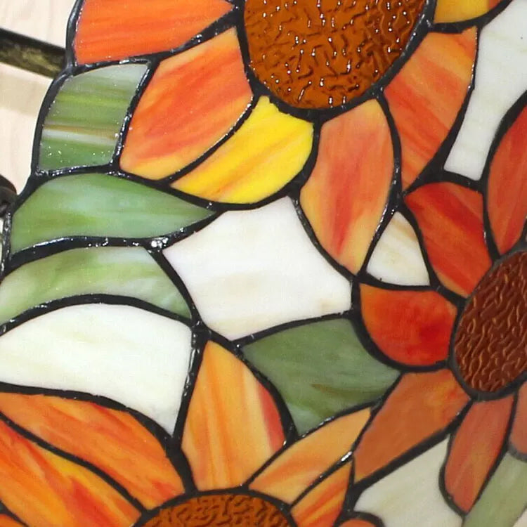 Bedroom Ceiling Light Tiffany, Sunflower Semi Flush Light with Rod and Stained Glass Shade
