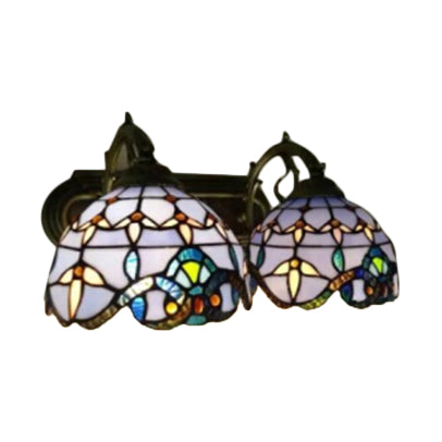 2 Heads Dome Sconce Lighting Baroque Purple Stained Glass Wall Mounted Light for Living Room
