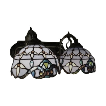 2 Heads Dome Sconce Lighting Baroque Purple Stained Glass Wall Mounted Light for Living Room