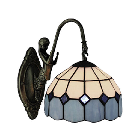 Blue Dome Sconce Light Mediterranean 1 Head White Glass Wall Mount Light with Mermaid Decoration