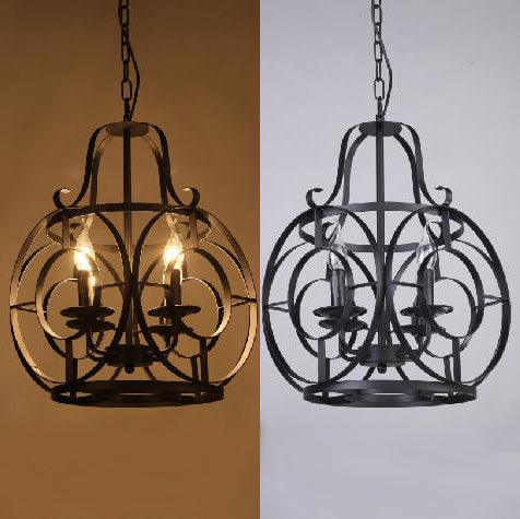 Iron Lantern Cage Suspension Light Vintage Elemy 4 Bulbes Restaurant Prendant Pendant Light in Black