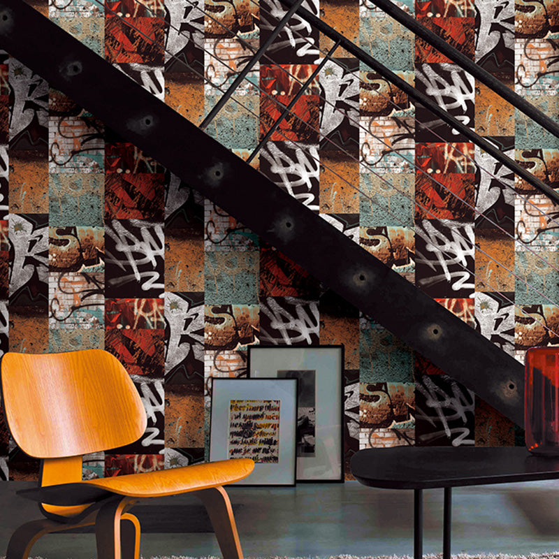 Stain-Resistant Graffiti Wallpaper Roll Plaster Industrial Wall Covering for Bar Decoration