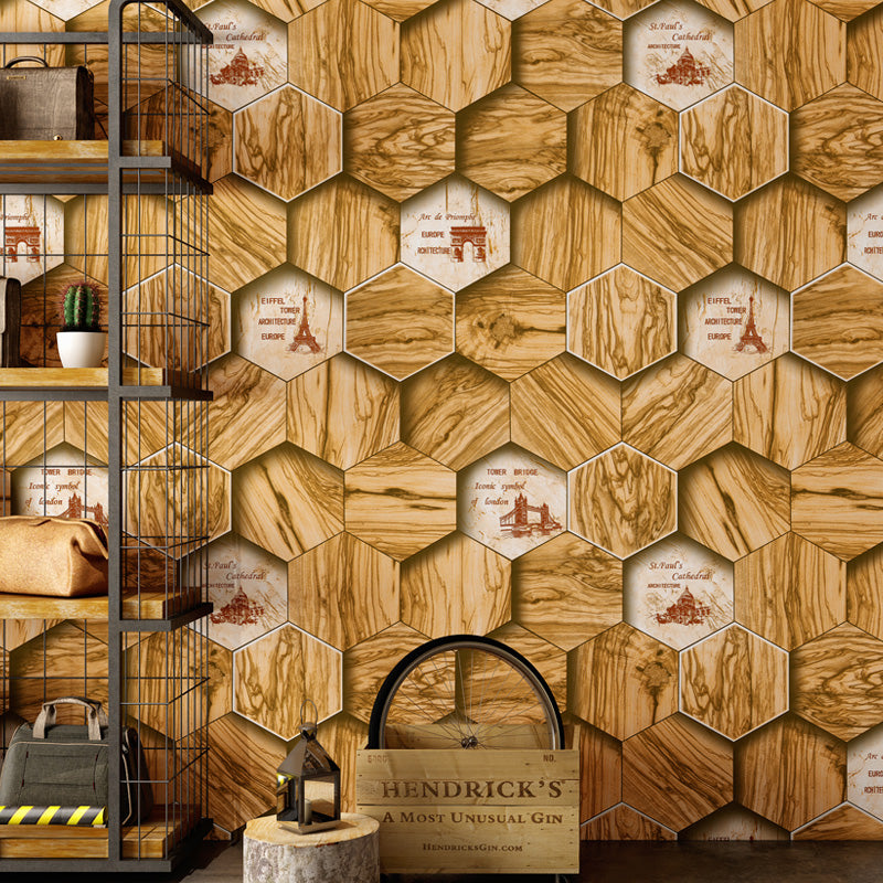 Rotolo di carta da parati industriale da 33' x 20,5" per l'arredamento di una caffetteria con motivo a tronco di legno con stampa 3D in colore naturale