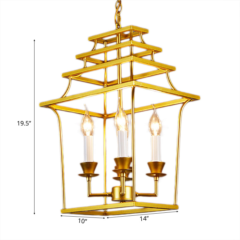 Golden Lantern Cage suspendu lampe élégante en métal élégant 4 lumières