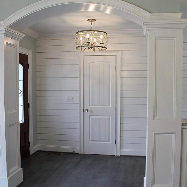 Silver 4 LICTS SILTS LAMPE CHANDELER LAMPE ANTIQUE PRENDANT MÉTALLIQUE X-Cage avec ombre à tambour pour le foyer