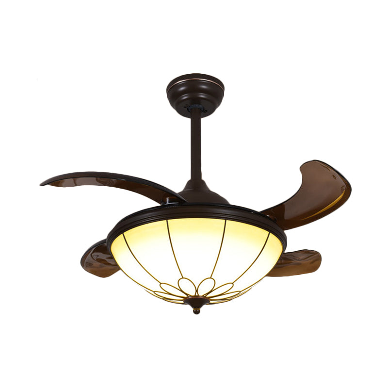 Ventilateur de plafond dôme rustique clair 4-lames en verre blanc LED semi-chasse lampe à café en café, 20,5 "de largeur