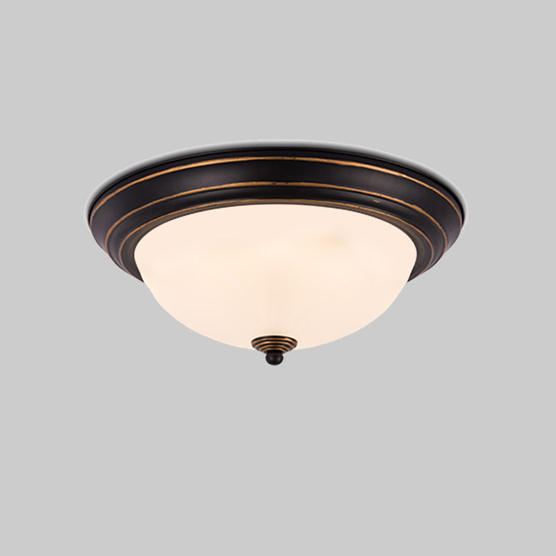 Countryside Semi-Sphere Flush Ceiling Light Milky Glass LED Flush Mount Lighting in Black for Study Room, 13"/15" W