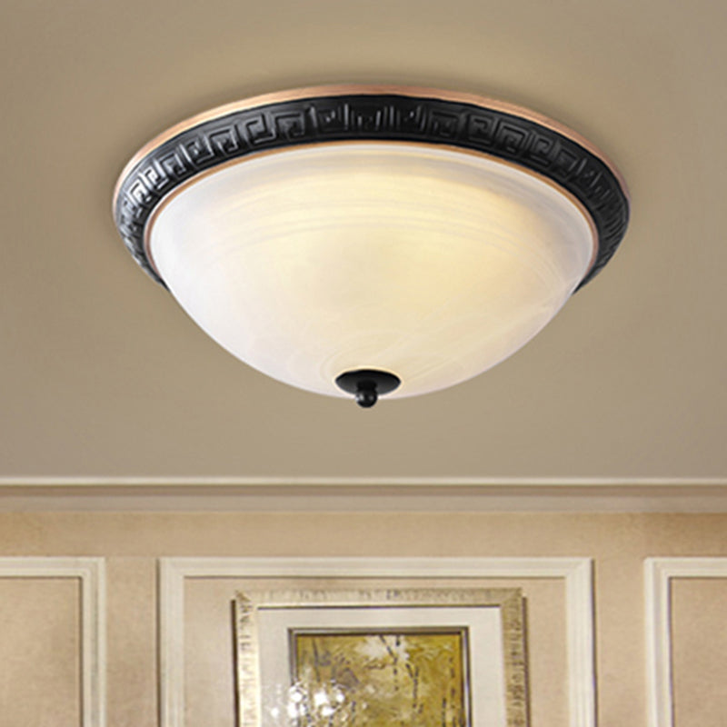 Black Bowl Shape Flush Mount Lamp Classic Milky Glass 12.5"/16" Wide 3 Lights Study Room Ceiling Fixture