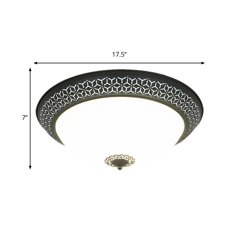 LED Semi-Globe Ceiling Lighting Minimalism Black Opaline Glass Flush Mount with Floral Finial for Bedroom