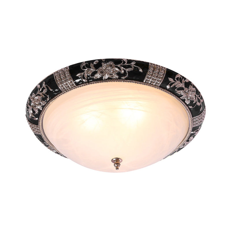 Black-Gold Semi-Orb Flush Mount Lamp Classic Satin Glass 1/2-Light 14"/19.5" W Hallway Ceiling Fixture