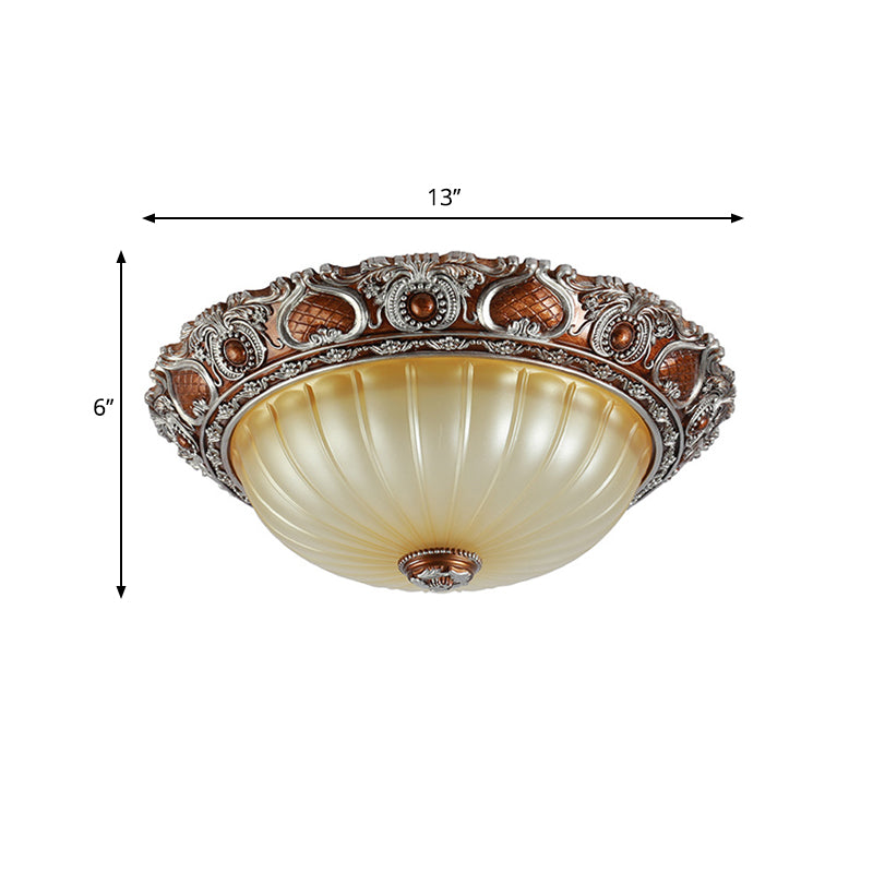 Brown 2/3-Light Pleated Flush Mount Classic Resin Semi-Spherical Ceiling Fixture, 13"/17"/19.5" Wide