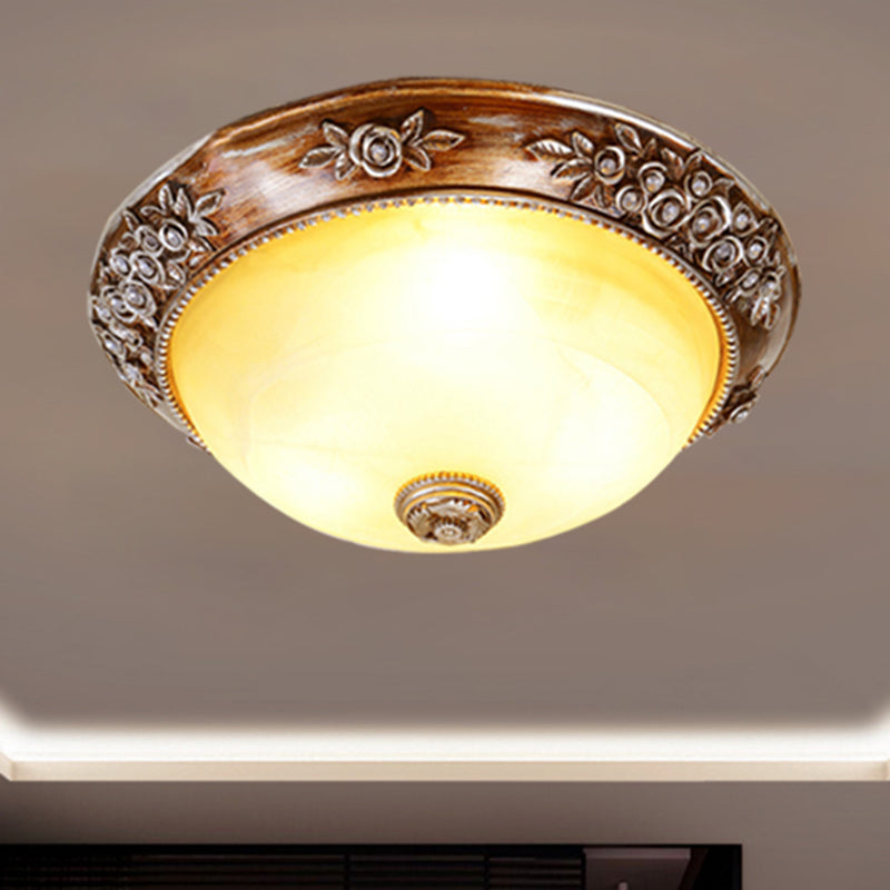 Minimalism Semi-Globe Flush Mount Lamp 12"/16"/19.5" W 2/3 Bulbs Resin Ceiling Fixture in Sepia for Balcony