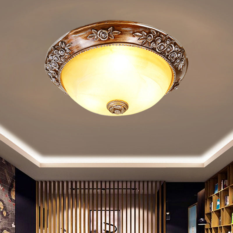 Minimalism Semi-Globe Flush Mount Lamp 12"/16"/19.5" W 2/3 Bulbs Resin Ceiling Fixture in Sepia for Balcony